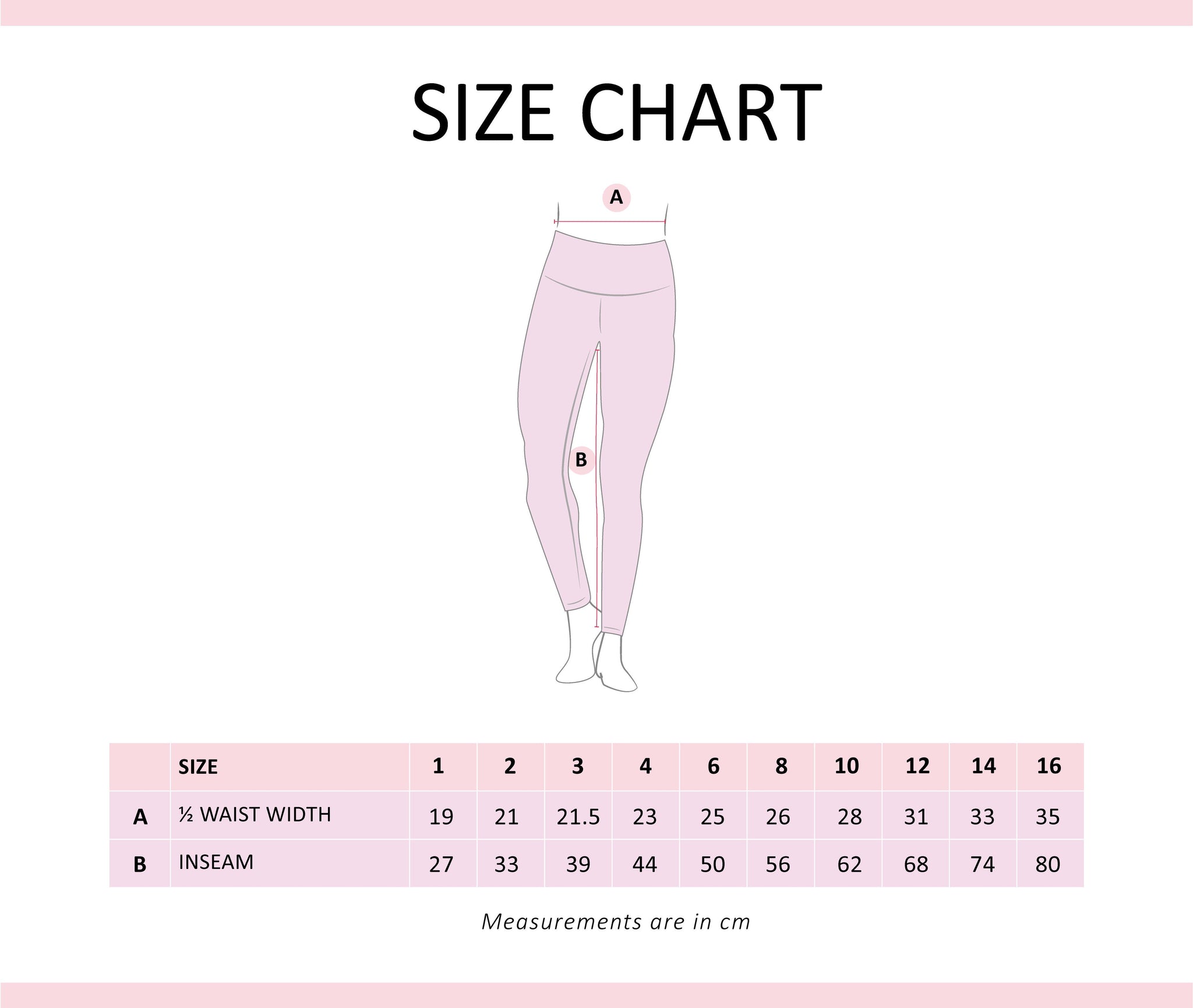 White Competition Jotties Size Chart