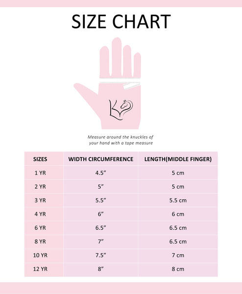 Kids Popcorn Horse Riding Gloves - Size Chart