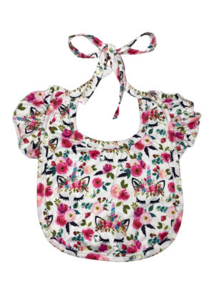 Floral unicorn frilled baby bib