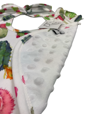 frilled baby bib with soft minky back