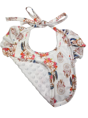 frilled baby bib with minky back
