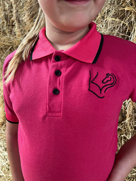 Pink Cotton Polo Shirt with Black Detailing