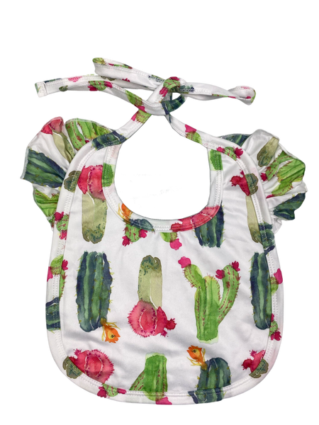 Watercolour cactus frilled baby bib