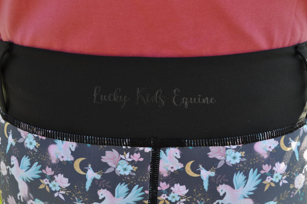 Unicorn Riding Tights Close up of Lucky Kids Branded Waistband