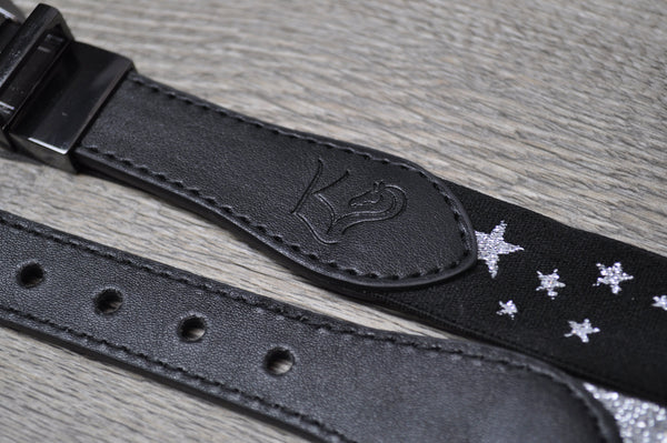 Close up of Lucky Kids Equine logo on belt
