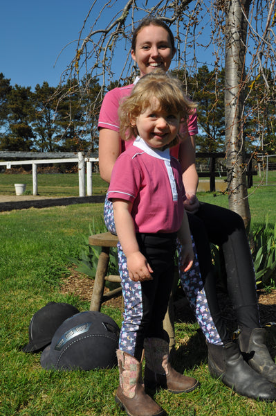 Unicorn Riding Tights shown in Toddler and Teen Sizes