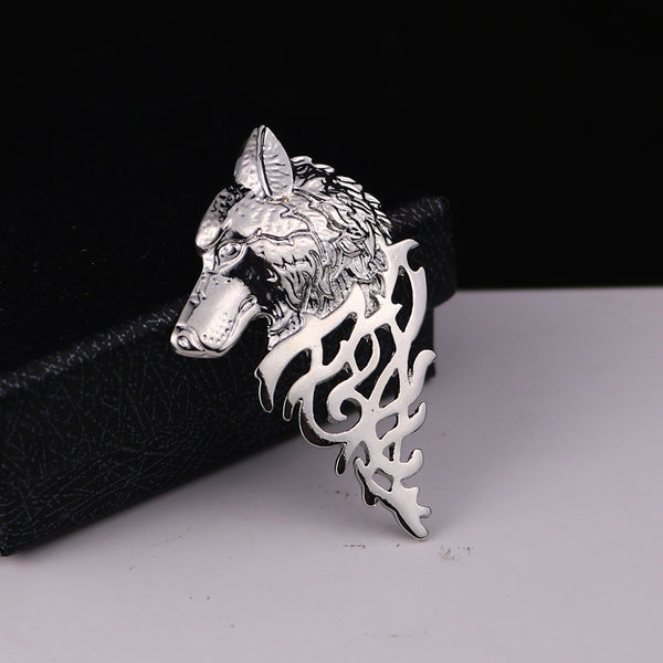 Silver Coloured Wolf Brooch
