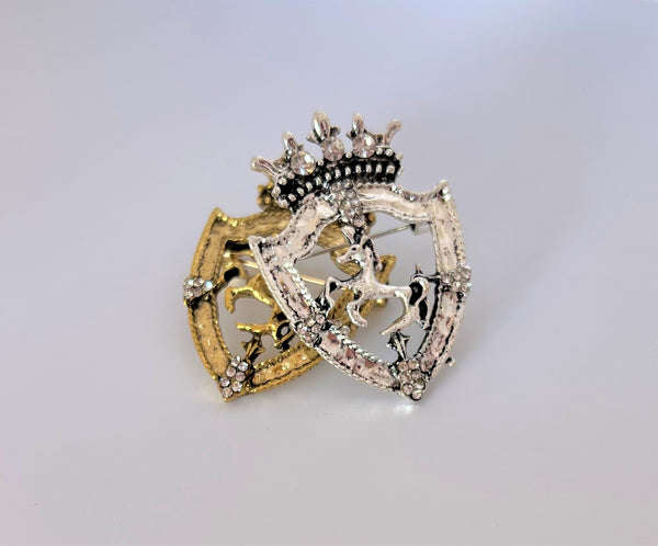 Gold and Silver Alloy Crown Horse Show Brooch
