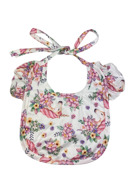Floral Unicorn head frilled baby bib