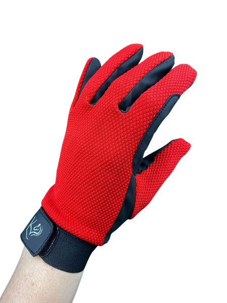 Kids Popcorn Horse Riding Gloves - Red