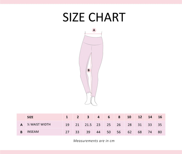 White Competition Jotties Size Chart