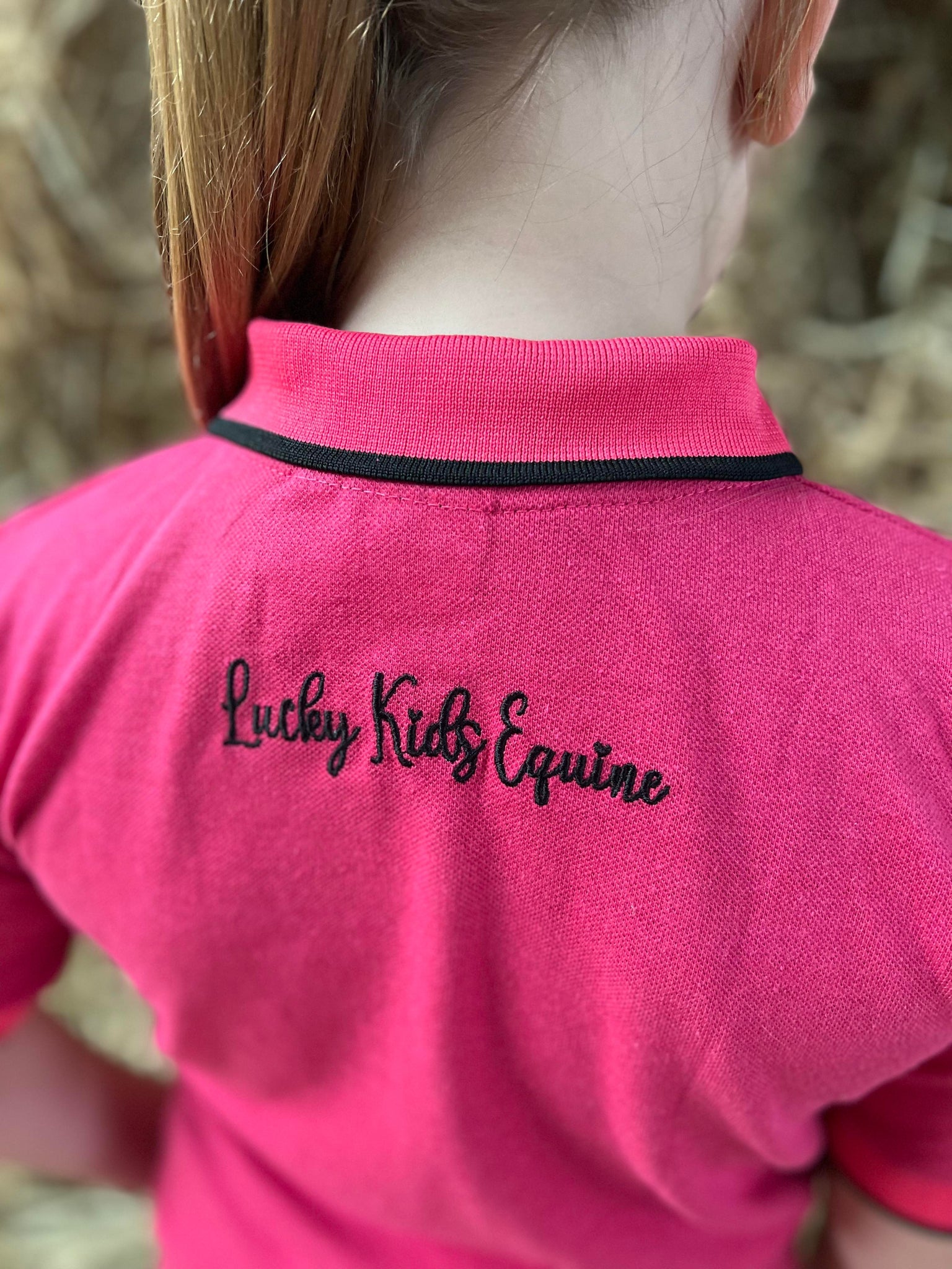 Pink Cotton Polo Shirt with Embroidered Logo on the Back