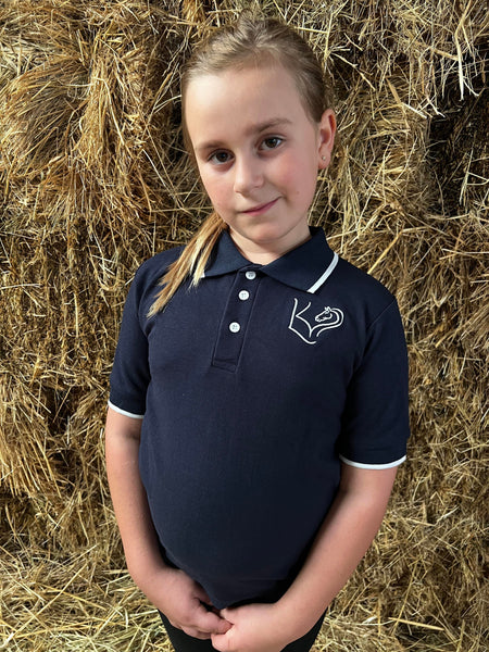 Navy Blue Cotton Polo Shirt With White Detailing