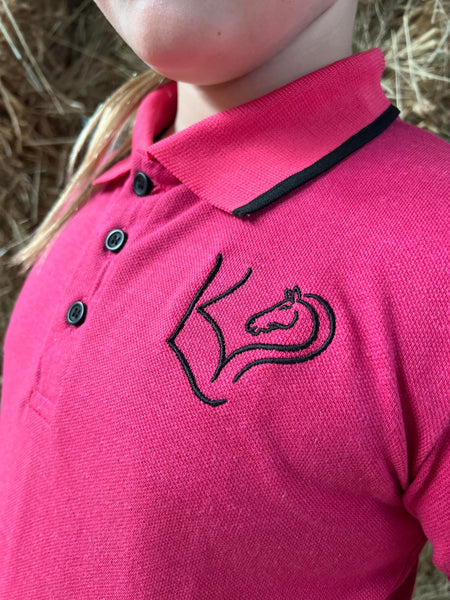 Pink Cotton Polo Shirt with Embroidered Logo on the Front