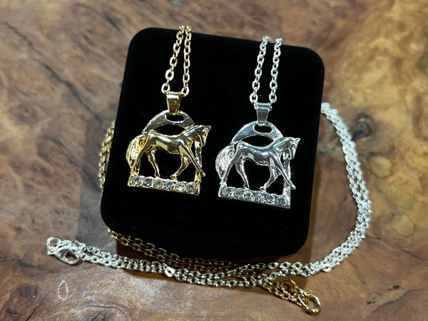 Silver and gold zinc alloy Horse & Stirrup Necklace