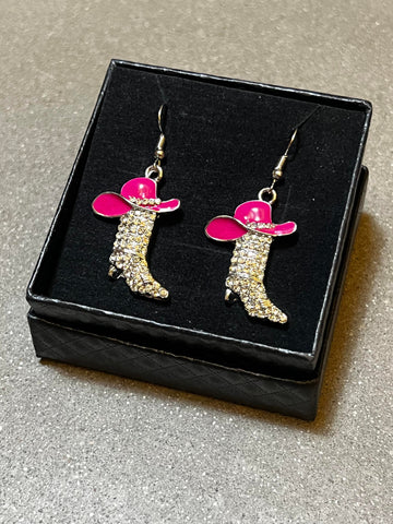 Cowgirl Boots & Hot Pink Hat hook earrings made from Zinc Alloy