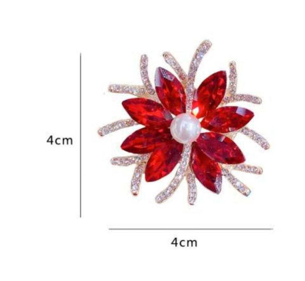 Red Floral Brooch - Swirled with dimensions