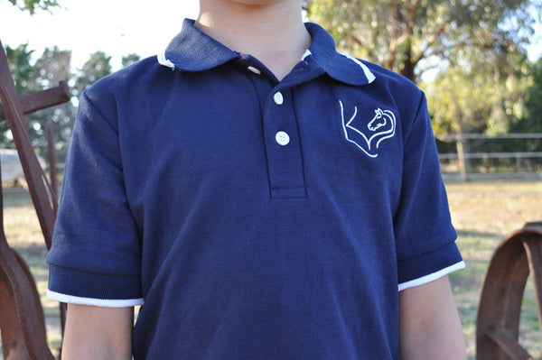 Navy Blue Cotton Polo Shirt With White Detailing
