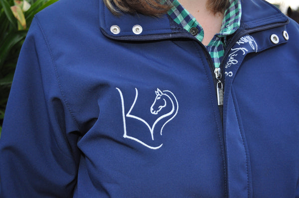 Navy Blue Winter Jacket close up of LKE Logo