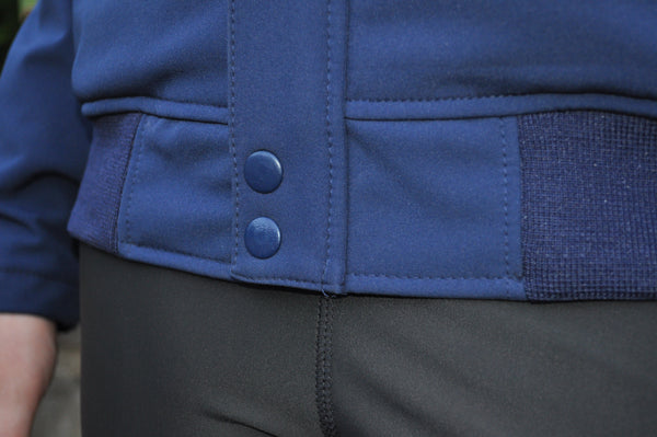 Navy Blue Winter Jacket close up of bottom waistband cuff detail