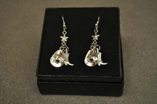 Zinc Alloy Cowgirl Hat and Boots Hook Earrings
