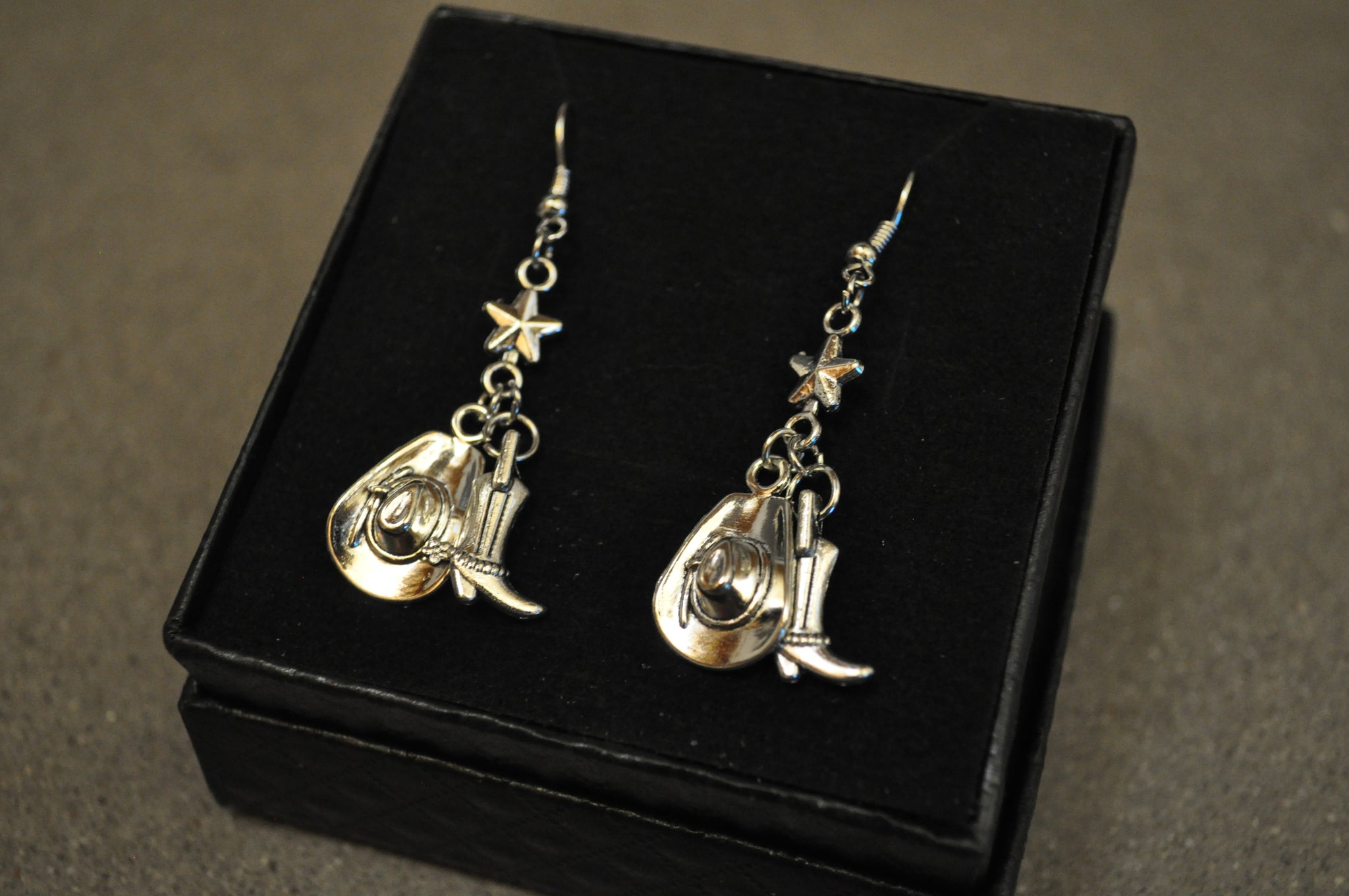 Zinc Alloy Cowgirl Hat and Boots Hook Earrings
