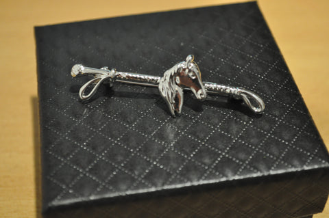 Silver zinc alloy Horse head and Whip Brooch with gift box