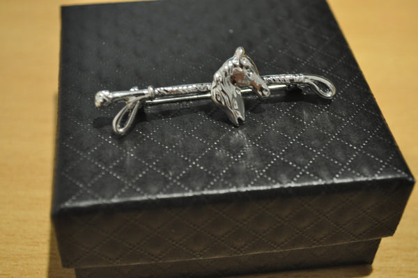 Silver zinc alloy Horse head and Whip Brooch with gift box