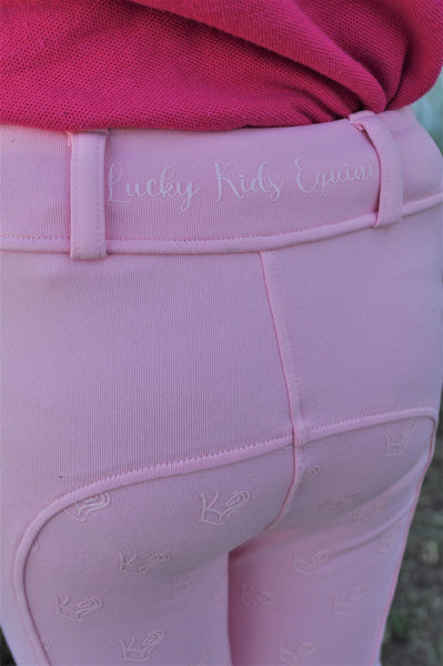 Close up of Diamond Pink Jotties back and logo on waist band