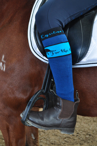 Blue Cotton Knee High Socks with "For The Love of Riding" Text