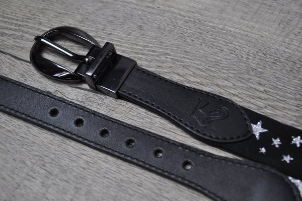 Close up of leather belt fastenings