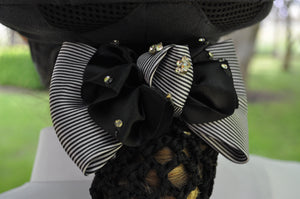 Satin Floral Bow Hair Net - Black