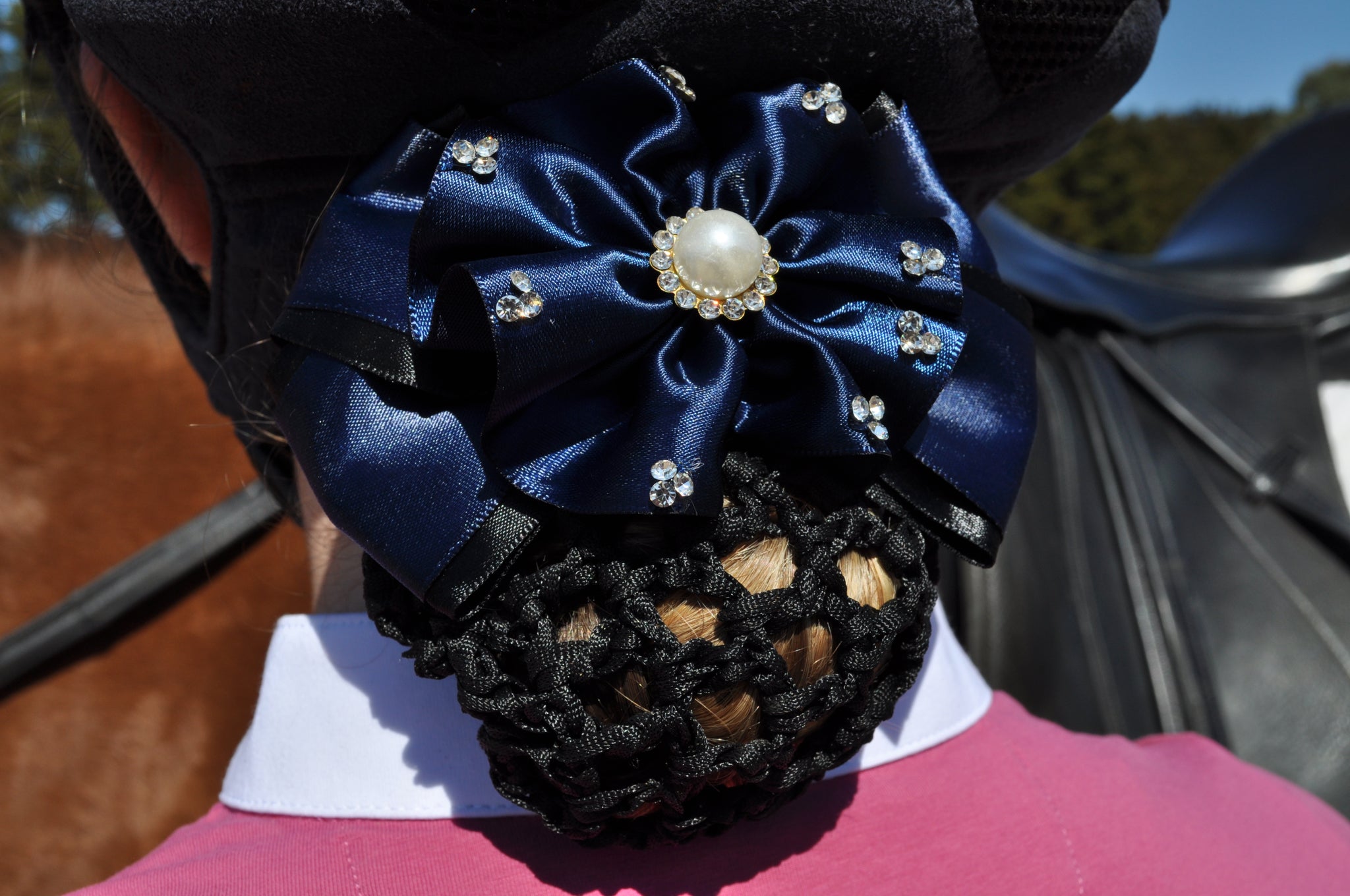 Shining Rose Bow Hair Net - Navy