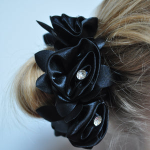 Black Floral Hair Scrunchie with Diamantes