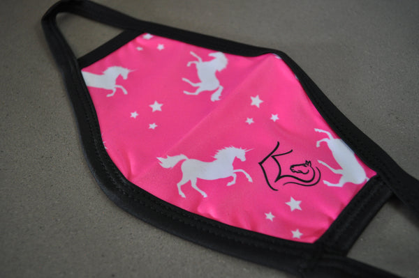 Hot pink with white unicorns and stars small/kids face mask