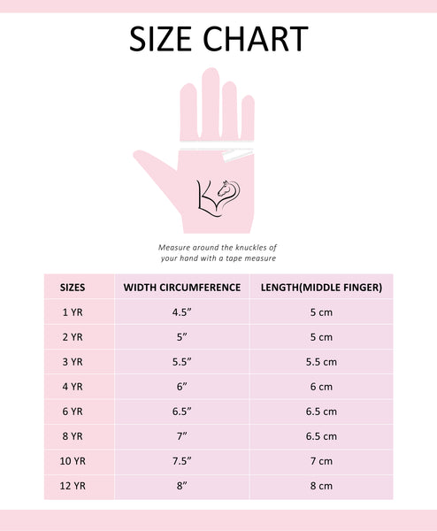 Prismatic Horse Riding Gloves - Size Chart