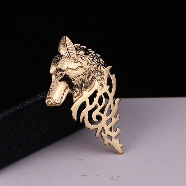 Gold Coloured Wolf Brooch