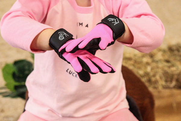 Kids Popcorn Horse Riding Gloves - Pink