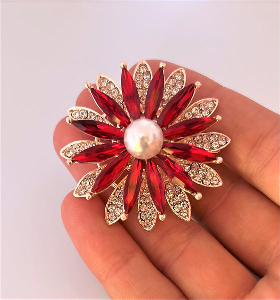 Red Floral Brooch - Straight