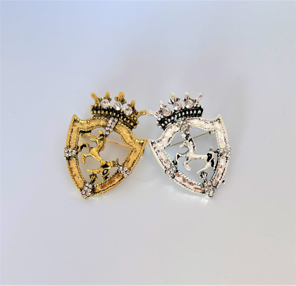 Gold and Silver Alloy Crown Horse Show Brooch