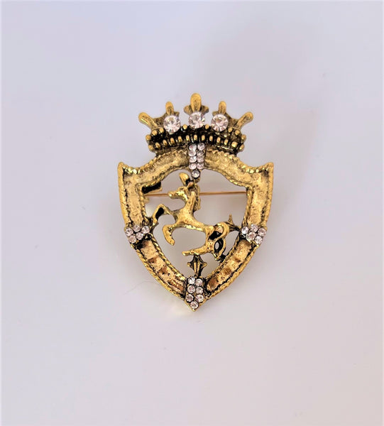Gold Alloy Crown Horse Show Brooch