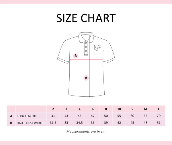 Pink Cotton Polo Shirt Size Chart