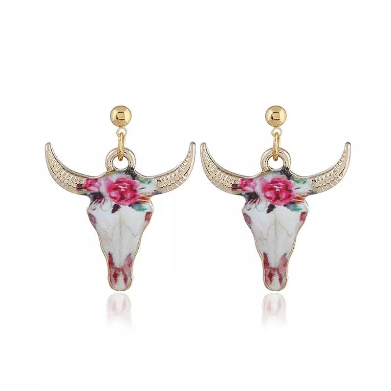 Floral Bull Zinc Alloy drop earrings