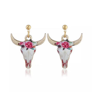 Floral Bull Zinc Alloy drop earrings