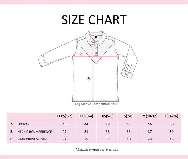 White Lace Competition Shirt Size Chart