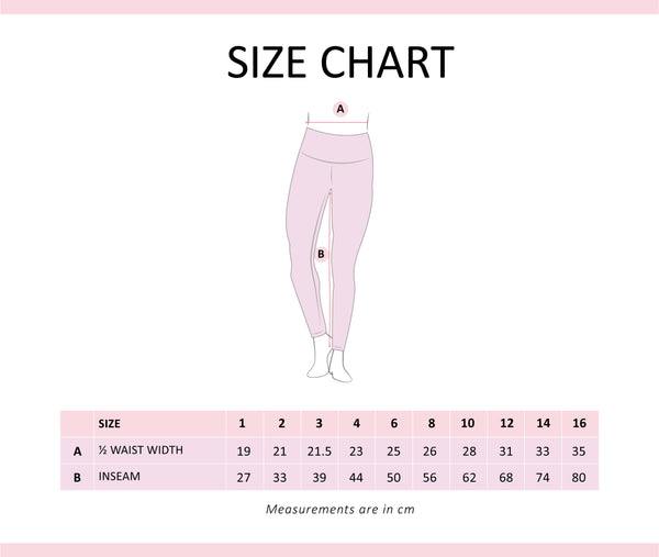 Competition Jotties Size Chart